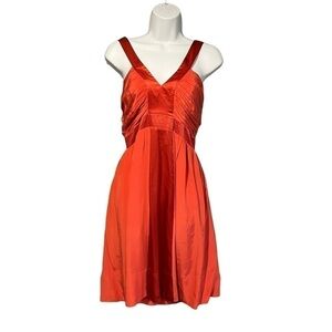JACOB Silk Mini Dress Coral Plunge Fit Flare Medium Y2K Wedding Guest Party